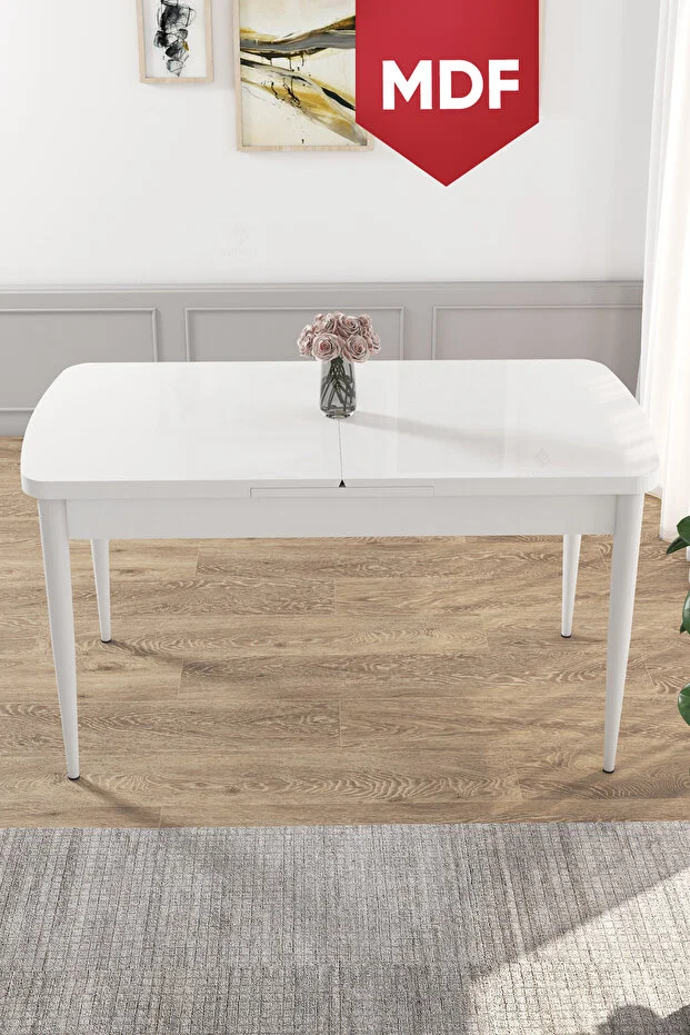 Canisa Kor Serisi 70x114 MDF Açılabilir Beyaz Mutfak Masası, Yemek Masası